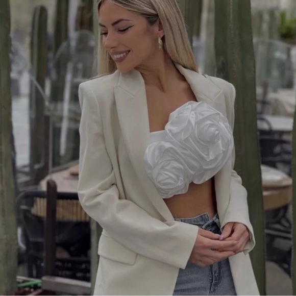 Zara Rose Appliqué White Crop Top - Picture 5 of 10